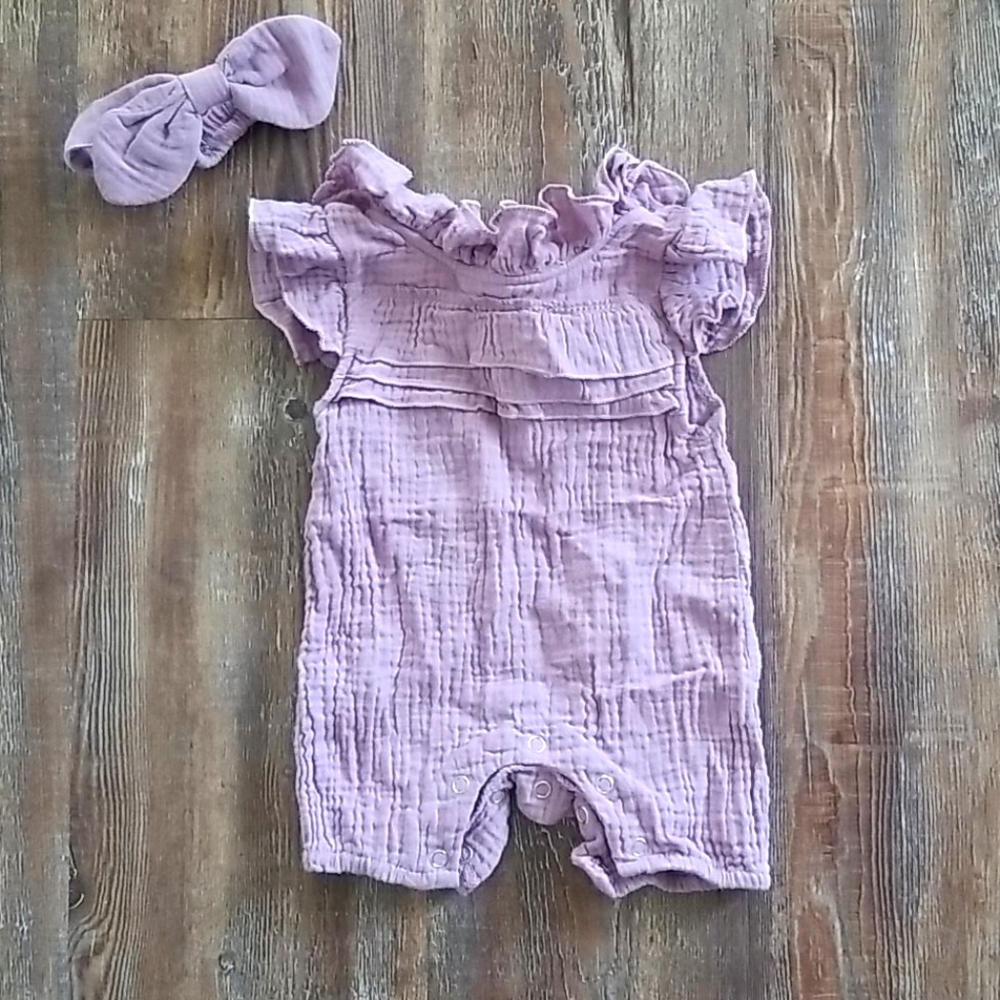 (3 for $30) Lavender baby girl romper with bow